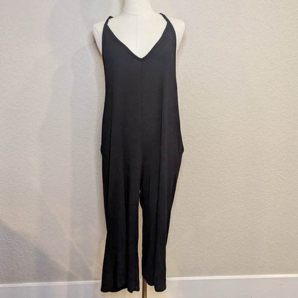 Loving People Pants - Loving People Loose Fit V Neck Capri Jumpsuit | Flowy, Goth, Farmcore | Sz L